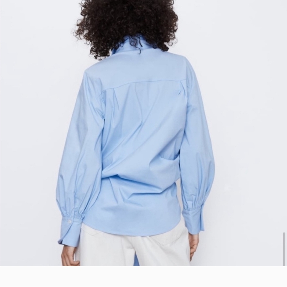 Zara Button Down Poplin Shirt Tie Front S - Picture 4 of 15